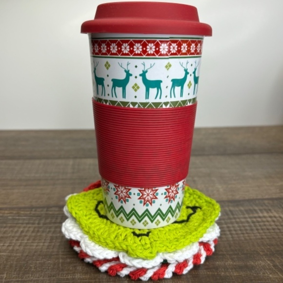 Coasters Christmas Holiday Set of 4 Handcrafted Crochet by Seller Cotton - Picture 14 of 16